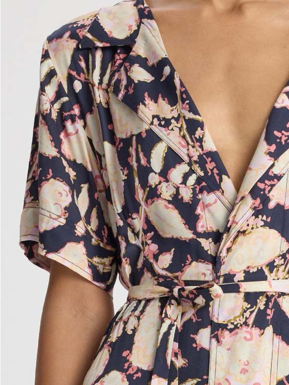 A.L.C. Emery Maritime Navy and Blush Floral High-Low Wrap Dress - Size 12 - Maxi - Picture 12 of 12